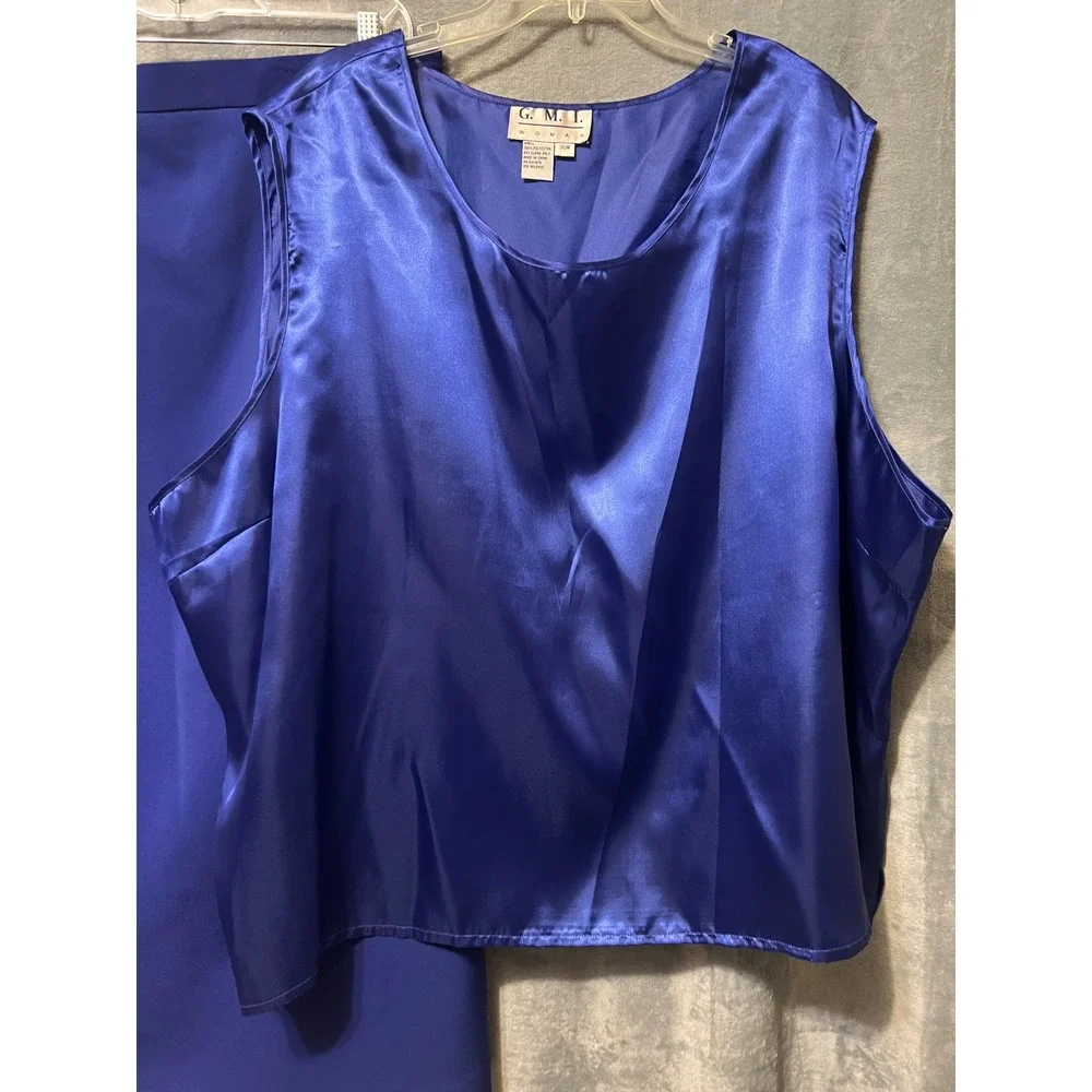 G.M.I. Woman 36W Royal Blue 3 Piece Skirt Suit Satin Shell Rhinestone Church